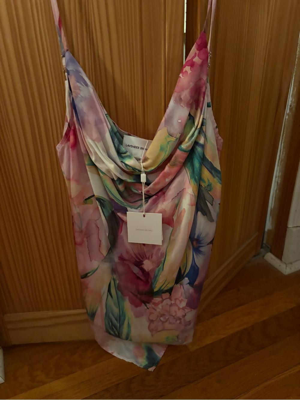Lavender Brown Pastel Floral Cowl Top